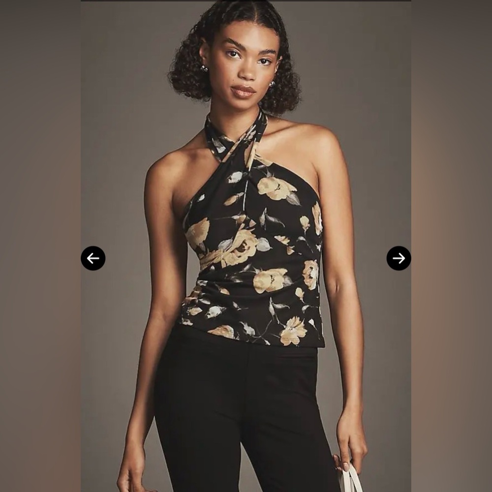 Anthropologie Cie Floral Halter Twist Front Top NWT Size S